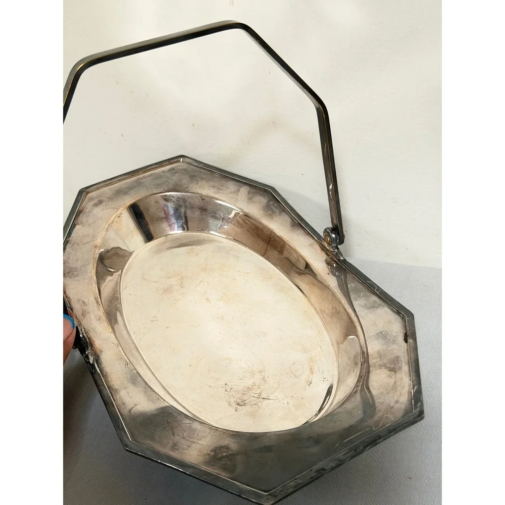 FB Rogers Silver Co Serving Tray Silver Quadruple Plate Octagon 02994 Patina